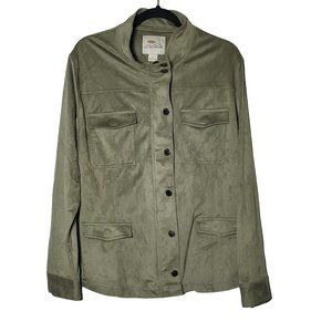 Bob Timberlake Womens Faux Suede Green Utility Jacket Size XL Fall Mature